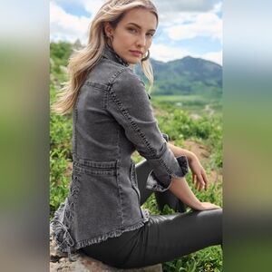 NWT VENUS Gray Zip-Front Denim Top